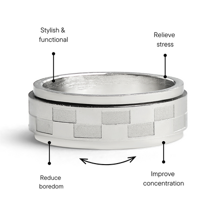 Stainless Steel Two Toned Checkered Spinner Ring