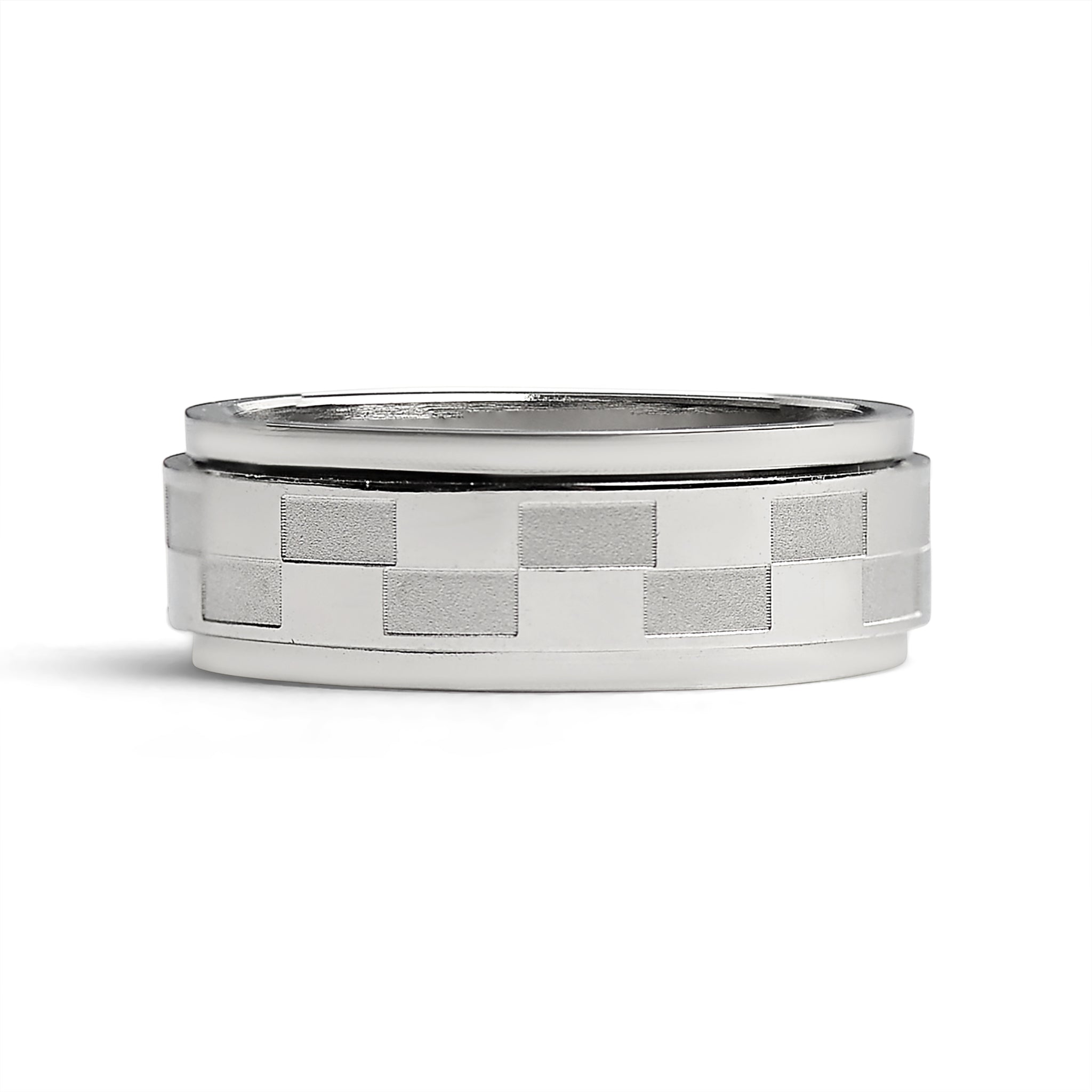 Stainless Steel Two Toned Checkered Spinner Ring