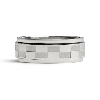 Stainless Steel Two Toned Checkered Spinner Ring