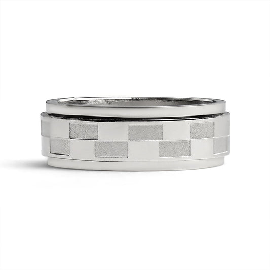 Stainless Steel Two Toned Checkered Spinner Ring