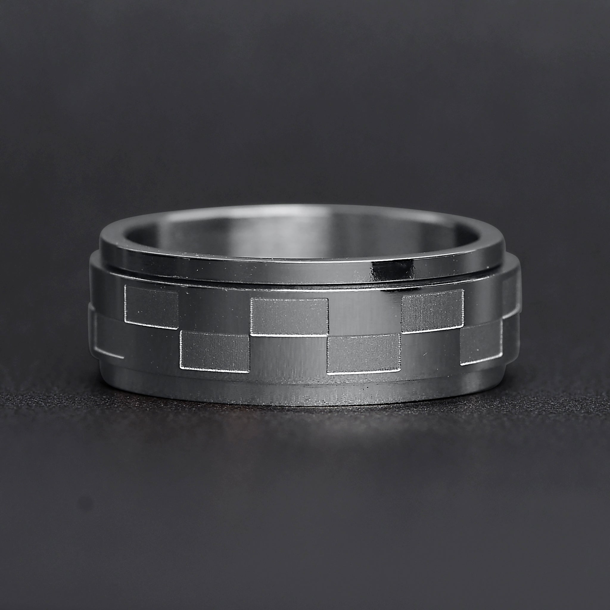 Stainless Steel Two Toned Checkered Spinner Ring