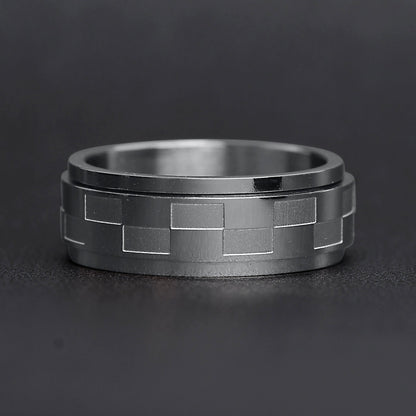 Stainless Steel Two Toned Checkered Spinner Ring