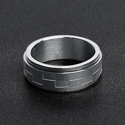 Stainless Steel Two Toned Checkered Spinner Ring