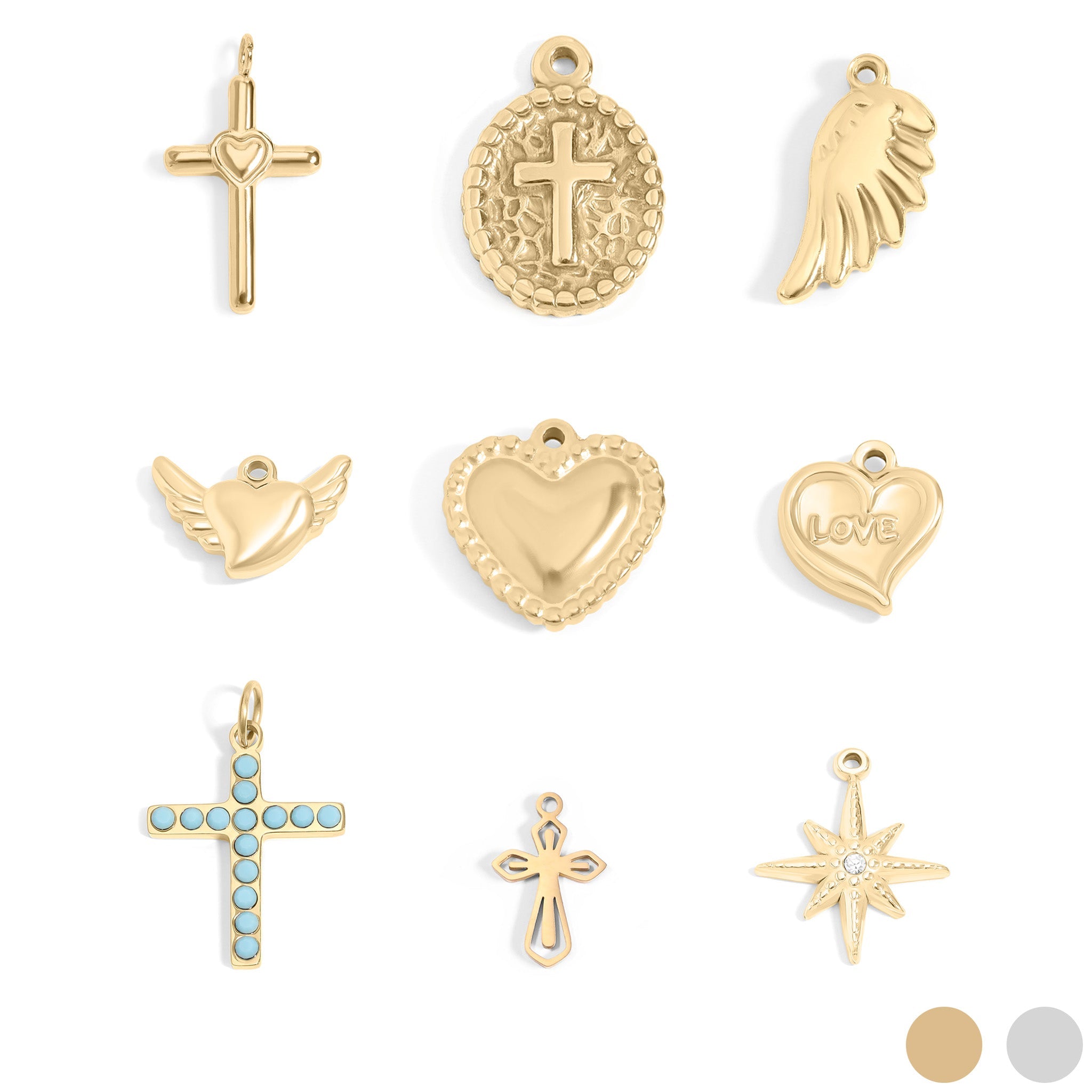 18K Gold PVD Stainless Steel Faith & Love Charm Set