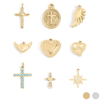18K Gold PVD Stainless Steel Faith & Love Charm Set