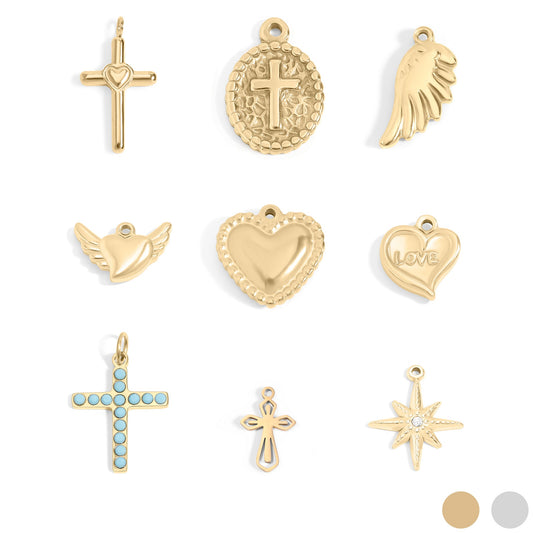 18K Gold PVD Stainless Steel Faith & Love Charm Set