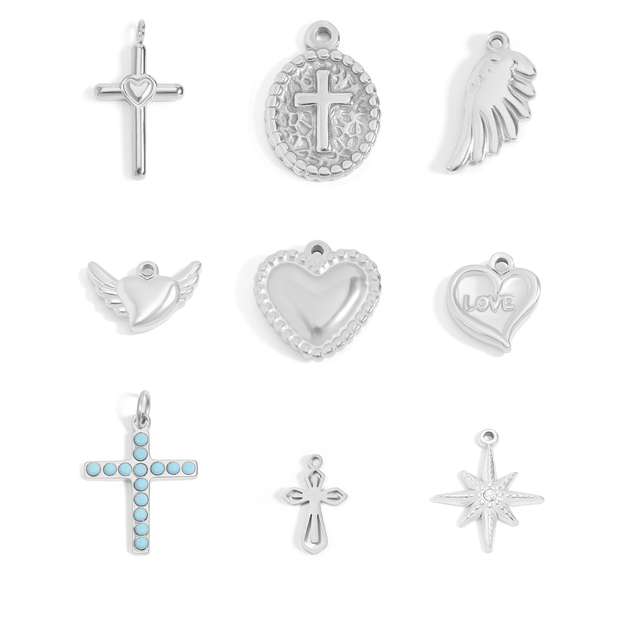 18K Gold PVD Stainless Steel Faith & Love Charm Set