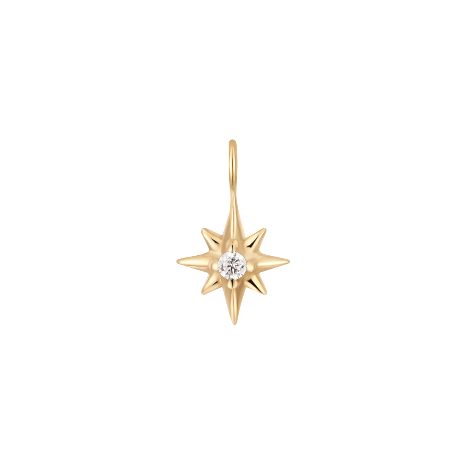 Permanent Jewelry 14K Solid Gold Diamond Compass Star Charm