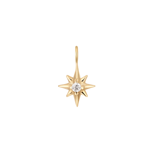 Permanent Jewelry 14K Solid Gold Diamond Compass Star Charm