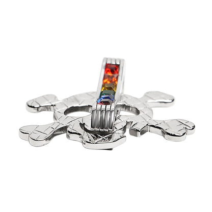 Stainless Steel Cubic Zirconia Skull and Crossbones Rainbow Pendant