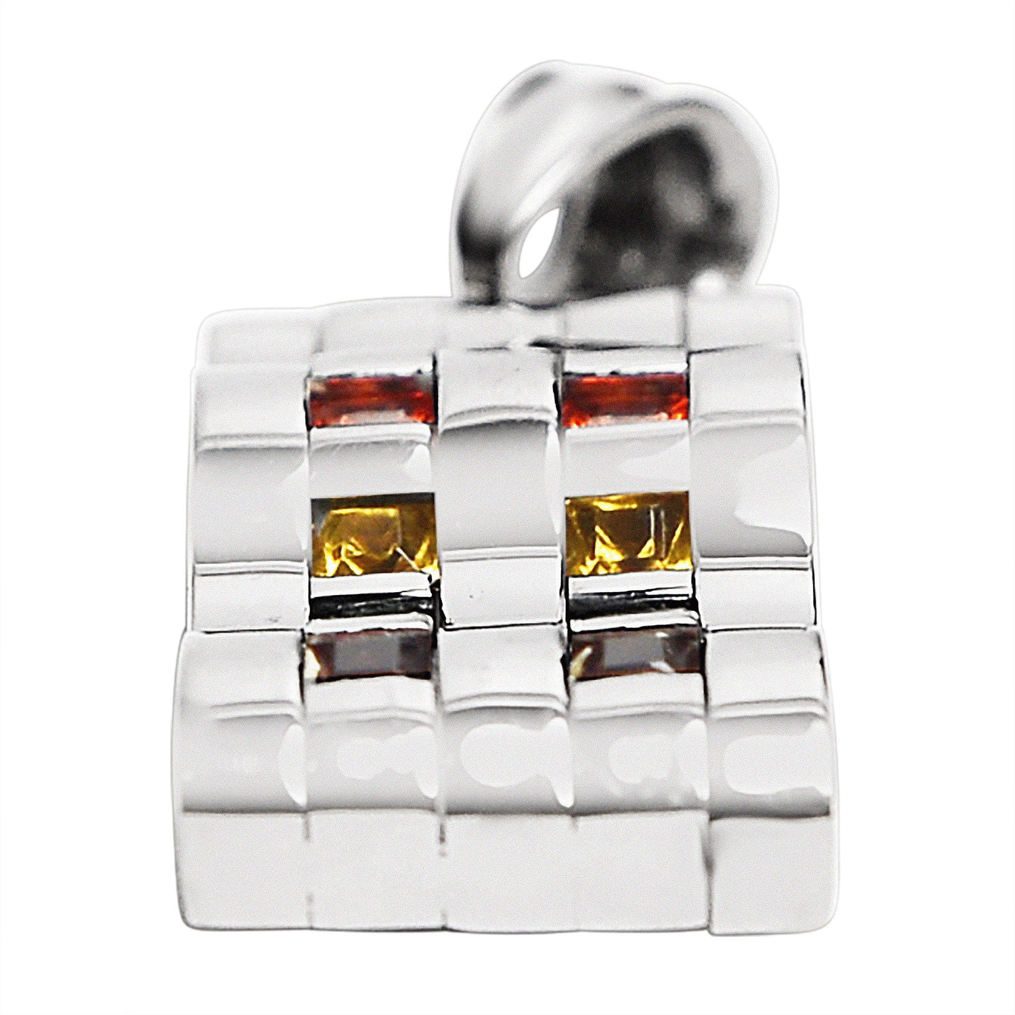 Stainless Steel Contemporary Wavy Cubic Zirconia Rainbow Pendant