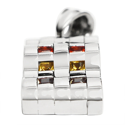 Stainless Steel Contemporary Wavy Cubic Zirconia Rainbow Pendant