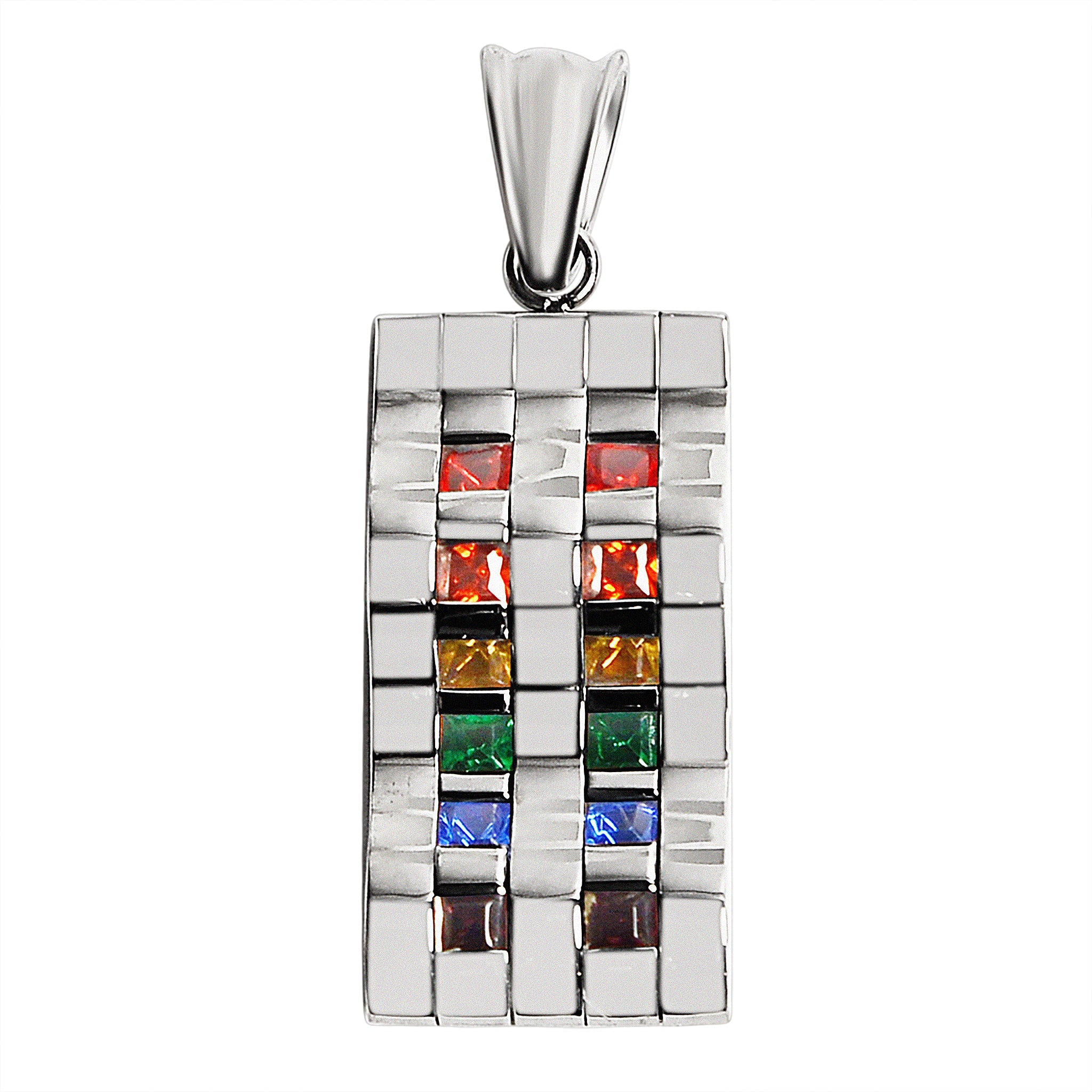 Stainless Steel Contemporary Wavy Cubic Zirconia Rainbow Pendant