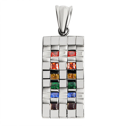 Stainless Steel Contemporary Wavy Cubic Zirconia Rainbow Pendant