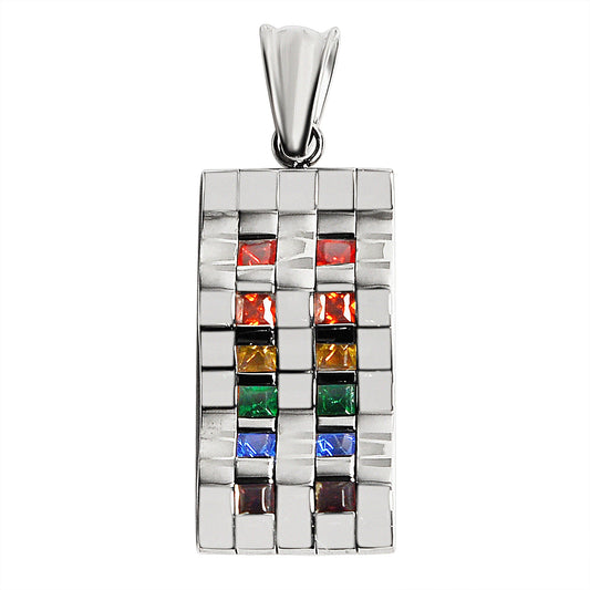 Stainless Steel Contemporary Wavy Cubic Zirconia Rainbow Pendant
