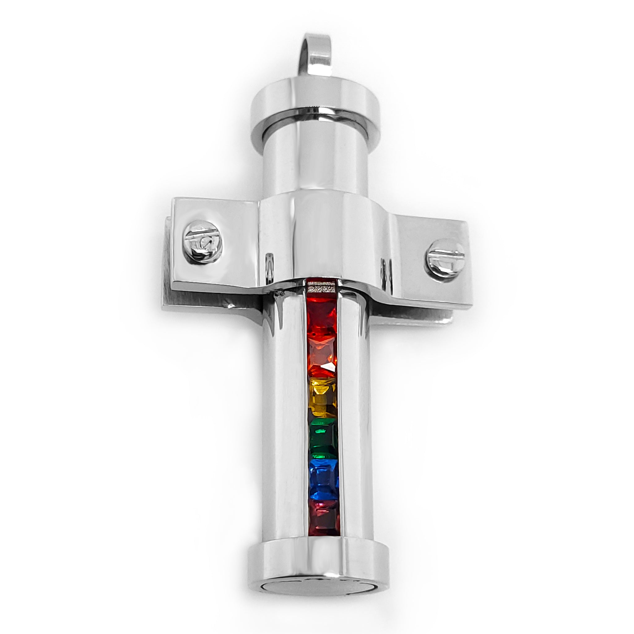Stainless Steel Cubic Zirconia Rainbow Pride Pendant