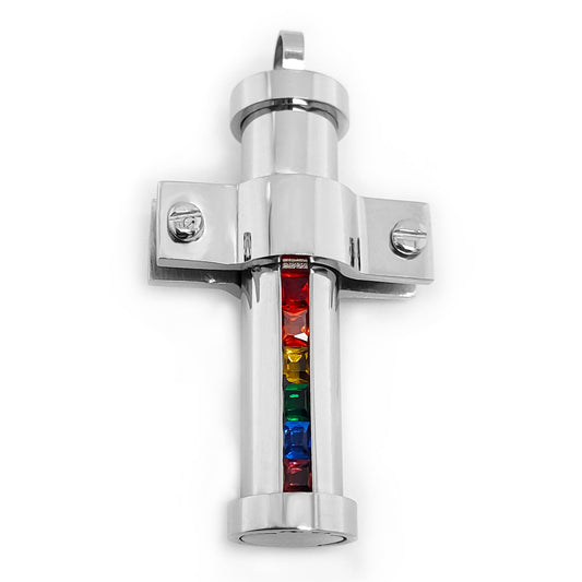 Stainless Steel Cubic Zirconia Rainbow Pride Pendant