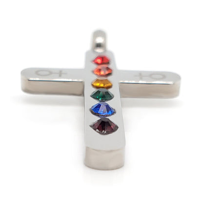 Stainless Steel Cubic Zirconia Rainbow Female Venus Symbol Cross Pendant