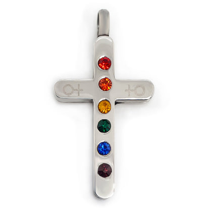 Stainless Steel Cubic Zirconia Rainbow Female Venus Symbol Cross Pendant