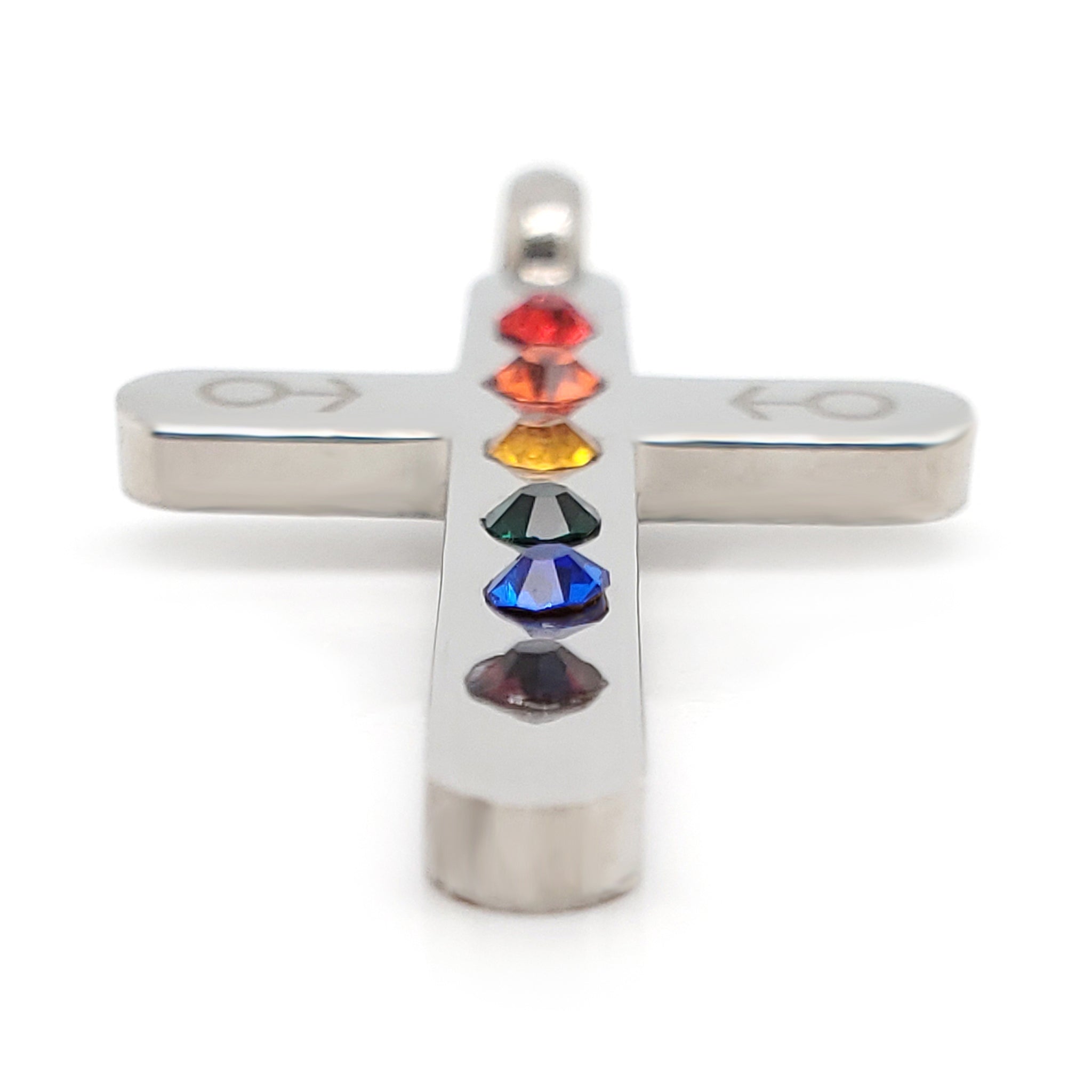 Stainless Steel Cubic Zirconia Rainbow Male Mars Symbol Cross Pendant