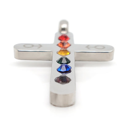 Stainless Steel Cubic Zirconia Rainbow Male Mars Symbol Cross Pendant