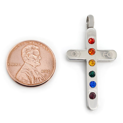 Stainless Steel Cubic Zirconia Rainbow Male Mars Symbol Cross Pendant
