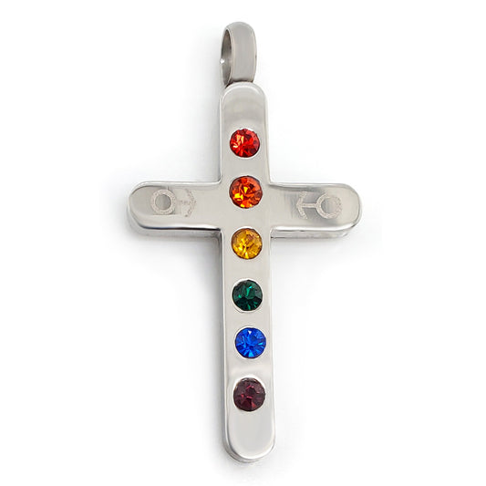 Stainless Steel Cubic Zirconia Rainbow Male Mars Symbol Cross Pendant