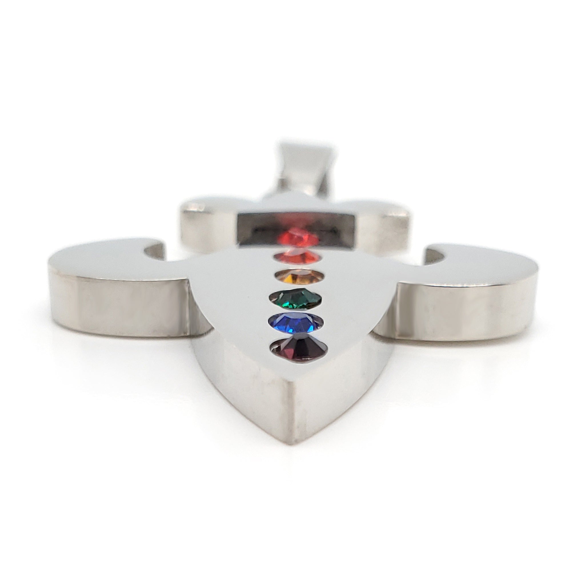 Stainless Steel Cubic Zirconia Rainbow Fleur de Lis Pendant