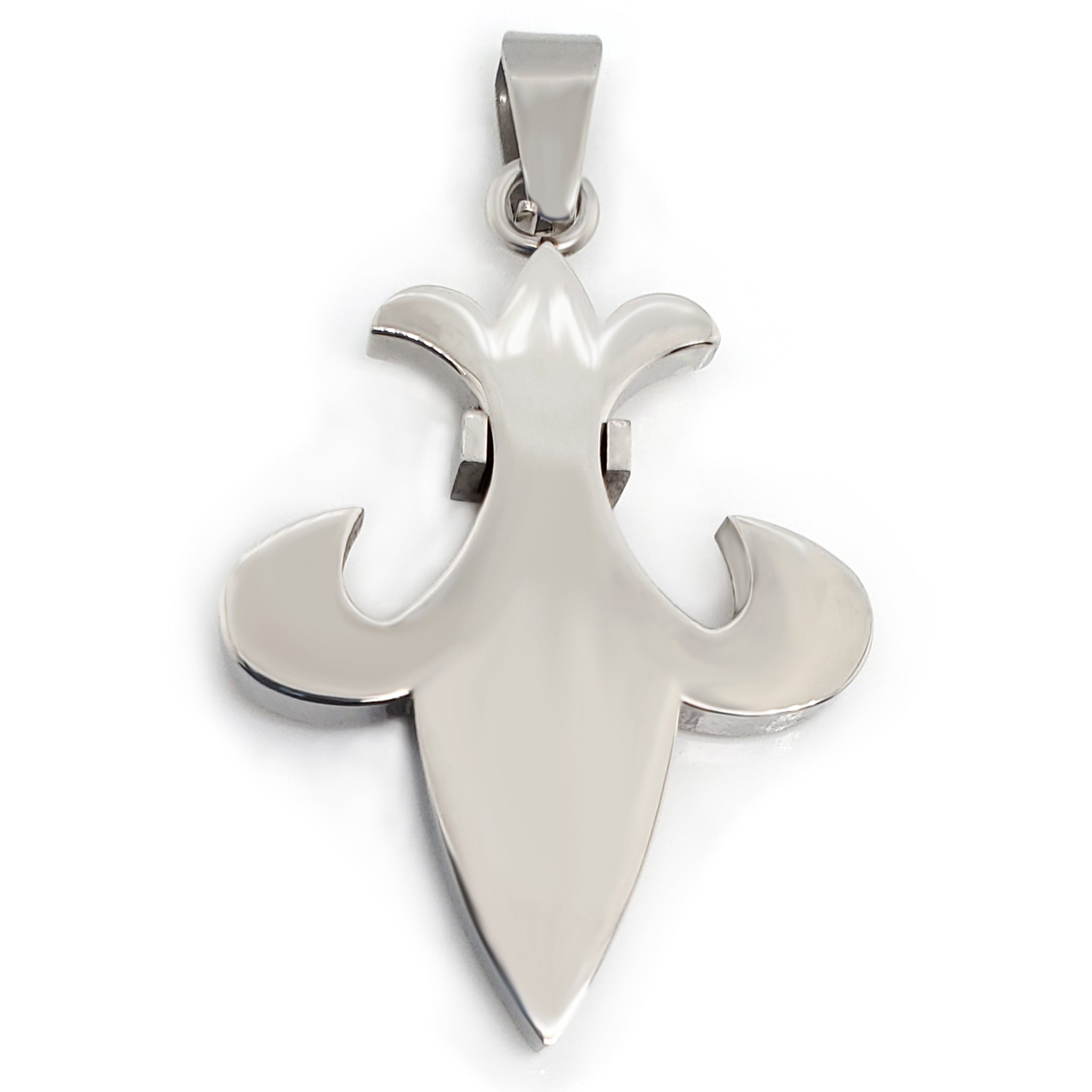 Stainless Steel Cubic Zirconia Rainbow Fleur de Lis Pendant