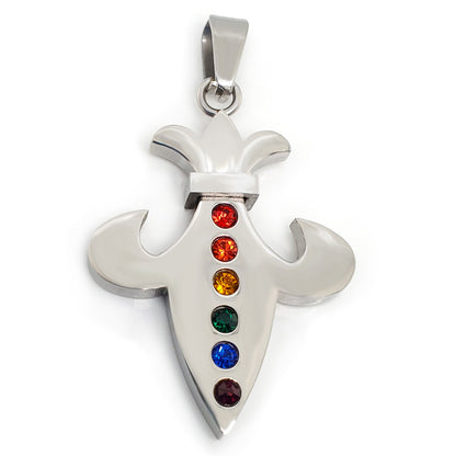 Stainless Steel Cubic Zirconia Rainbow Fleur de Lis Pendant