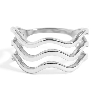18K Gold PVD Stainless Steel Triple Wave Geometric Ring