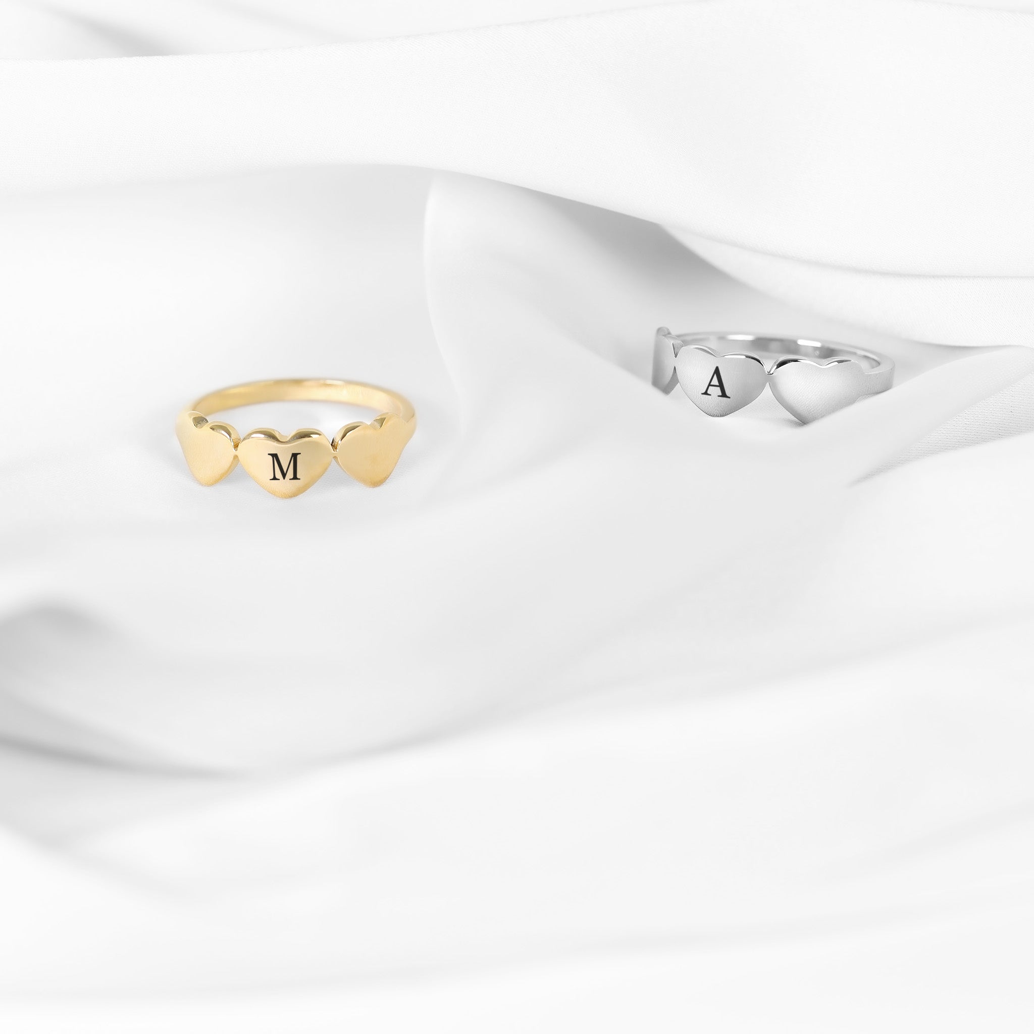 18K Gold PVD Stainless Steel Blank Engravable 3 Heart Ring