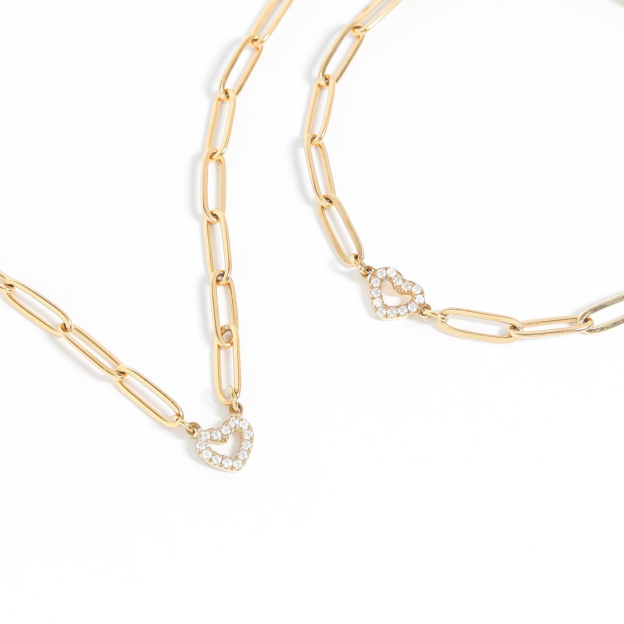 18K Gold PVD Stainless Steel Stone Heart Paperclip Chain Set