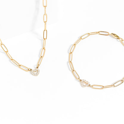 18K Gold PVD Stainless Steel Stone "Heart" Paperclip Chain Necklace