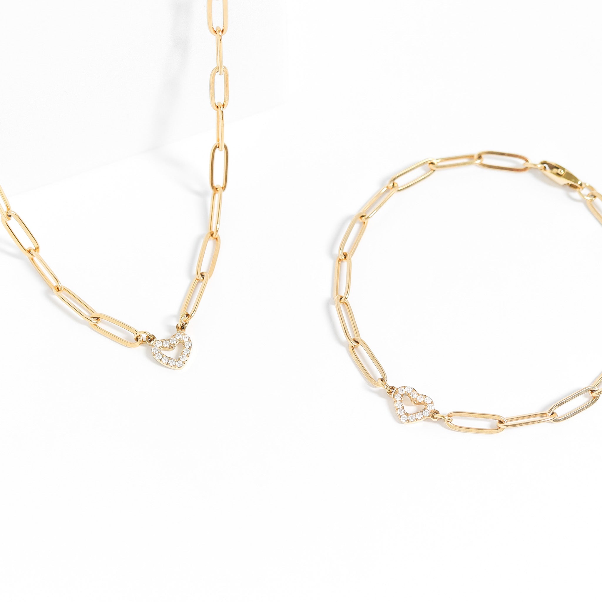 18K Gold PVD Stainless Steel Stone "Heart" Paperclip Chain Bracelet