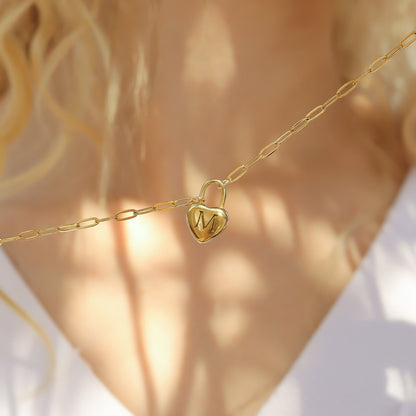 18K Gold PVD Stainless Steel Heart Padlock Charm