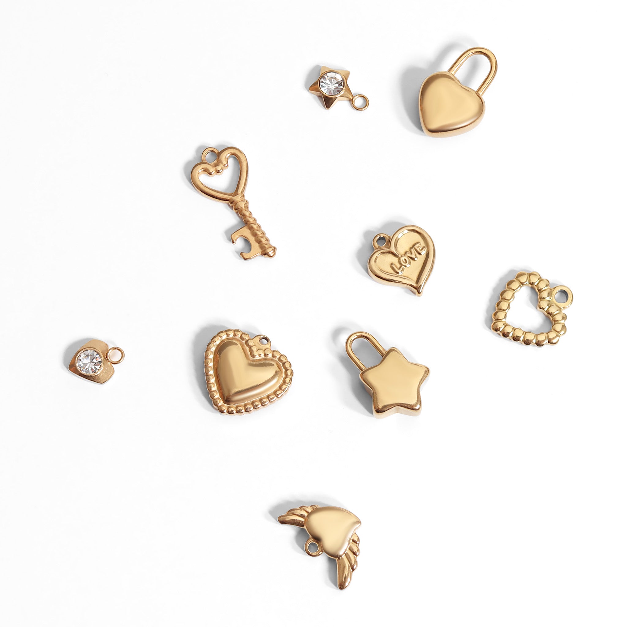 18K Gold PVD Stainless Steel Heart Padlock Charm