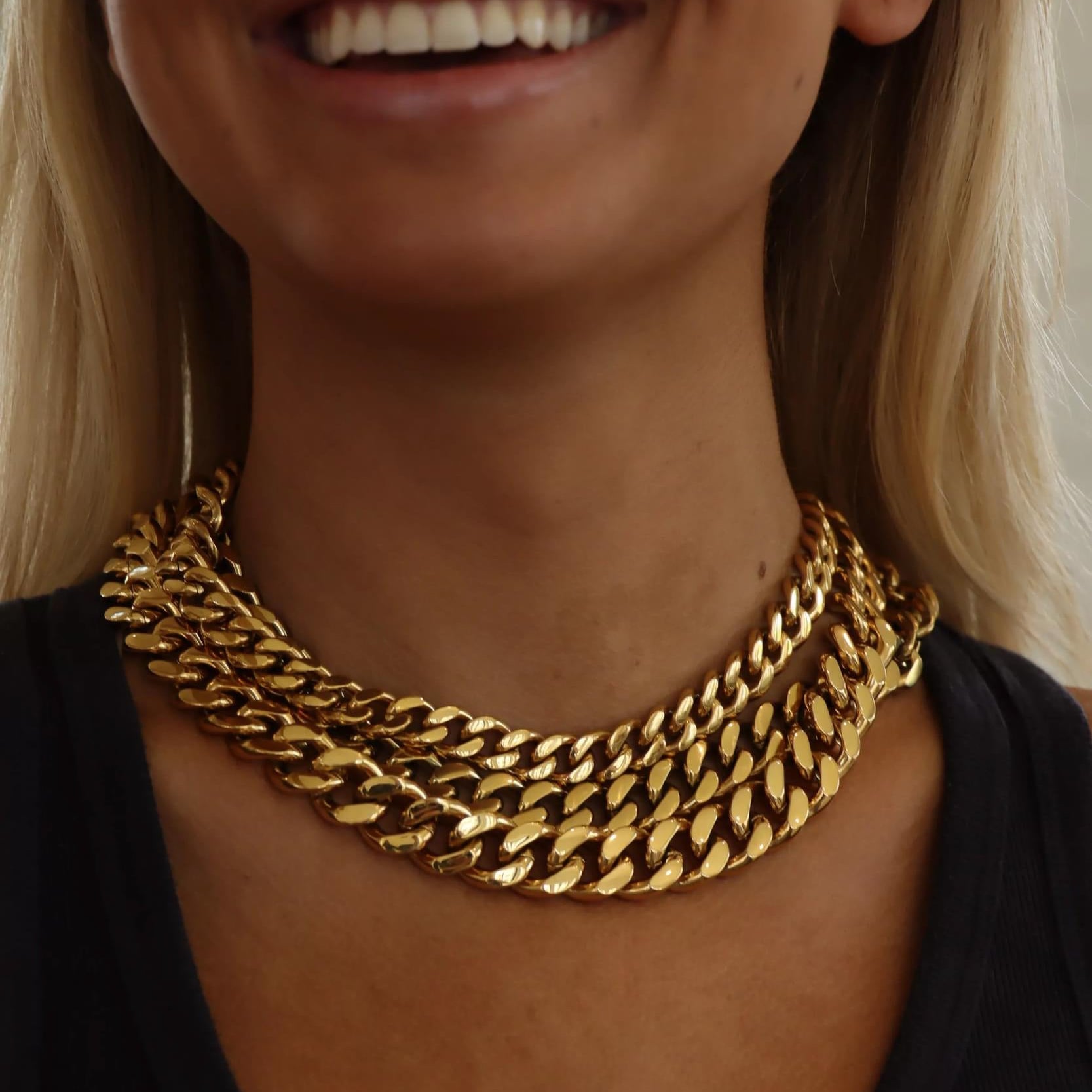 18K Gold PVD Stainless Steel Diamond Cut Curb Chain Necklace