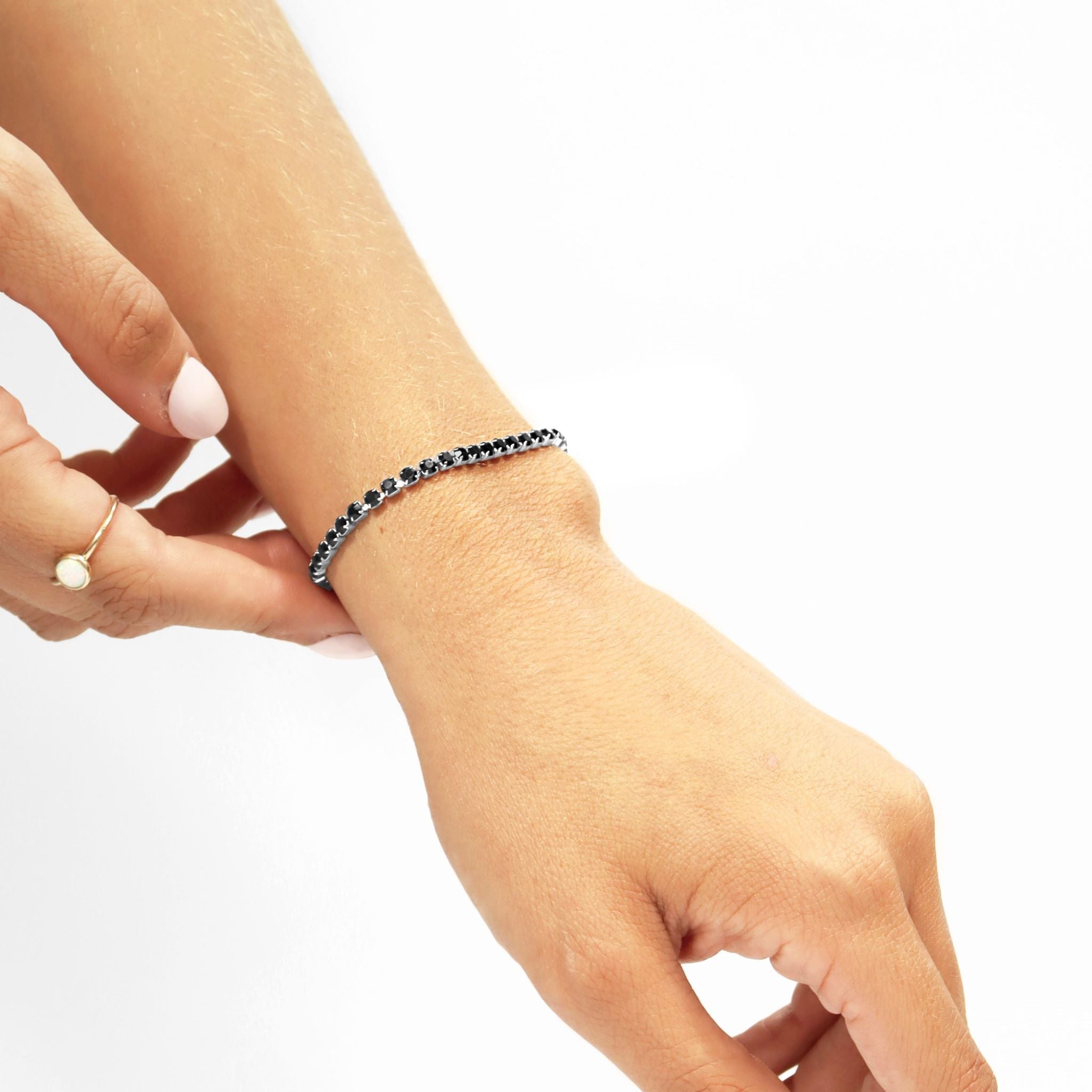 Stainless Steel Jet Rhinestone Tennis Chain Bracelet
