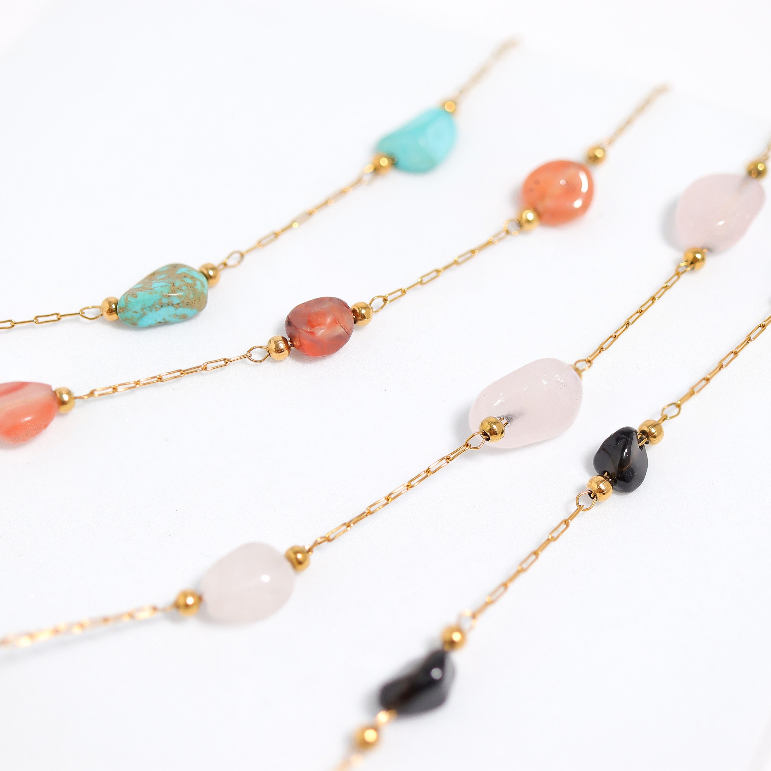 18K Gold PVD Stainless Steel Beaded Stone Chain - By The Foot