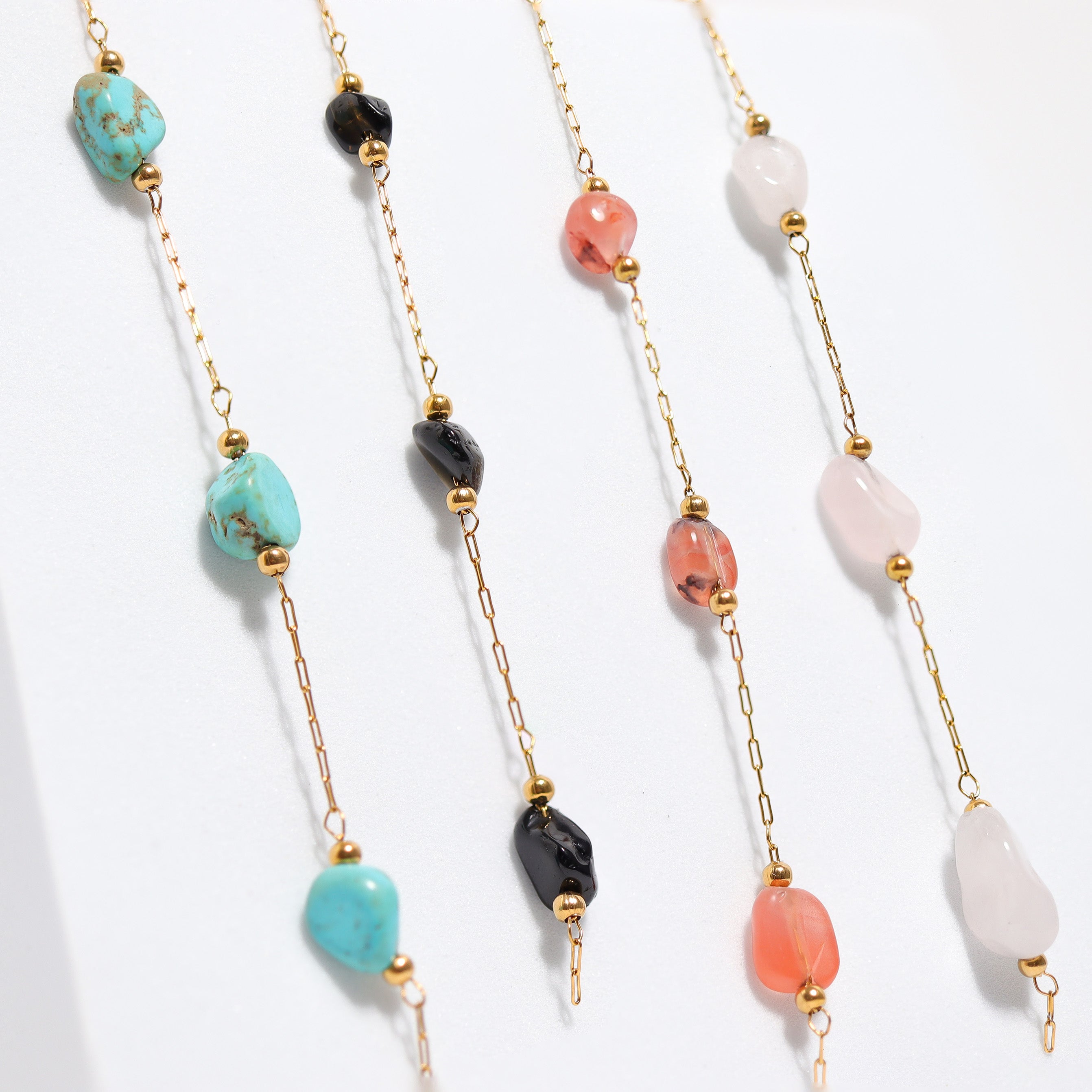 18K Gold PVD Stainless Steel Beaded Stone Chain - By The Foot