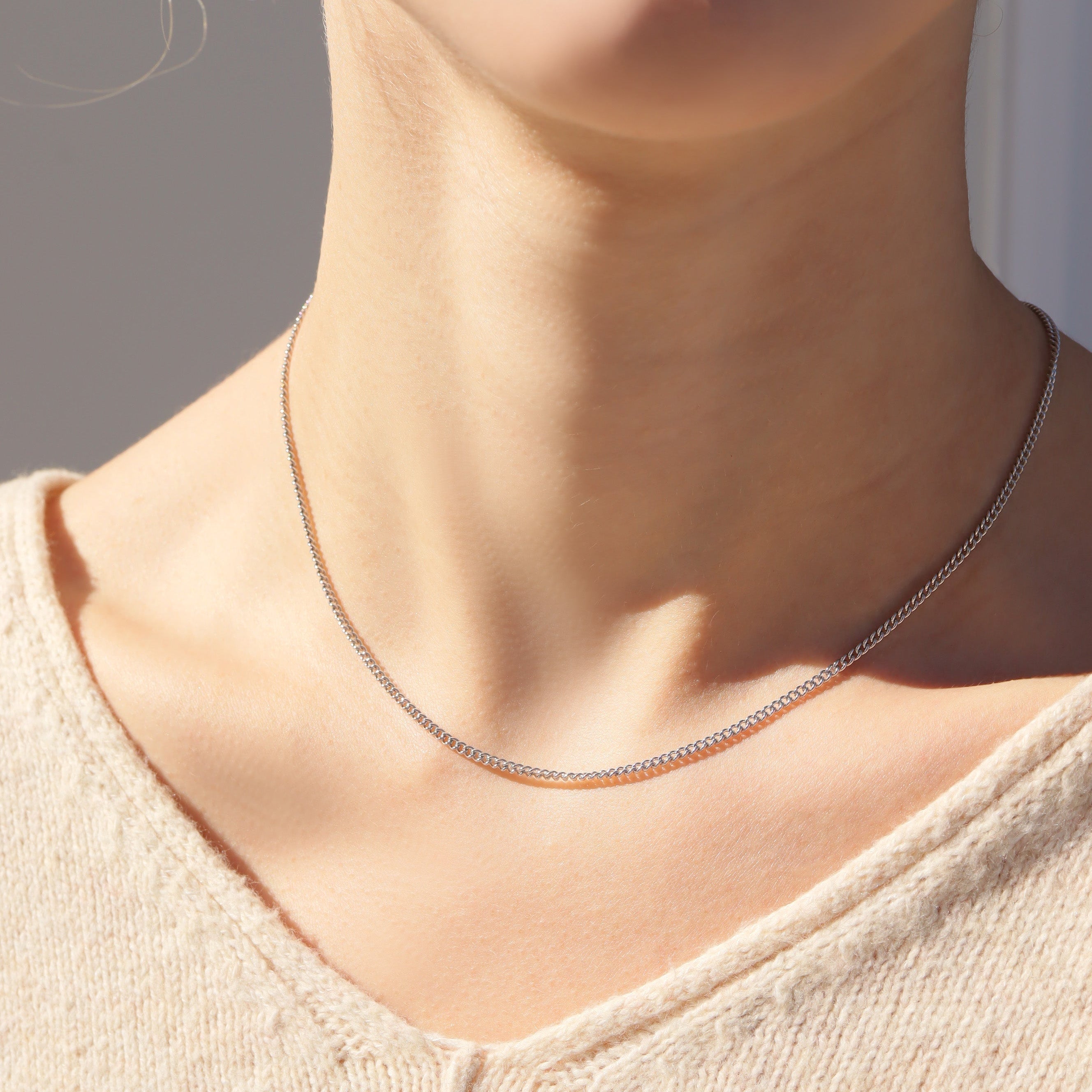 Stainless Steel Diamond Cut Curb Chain Necklace