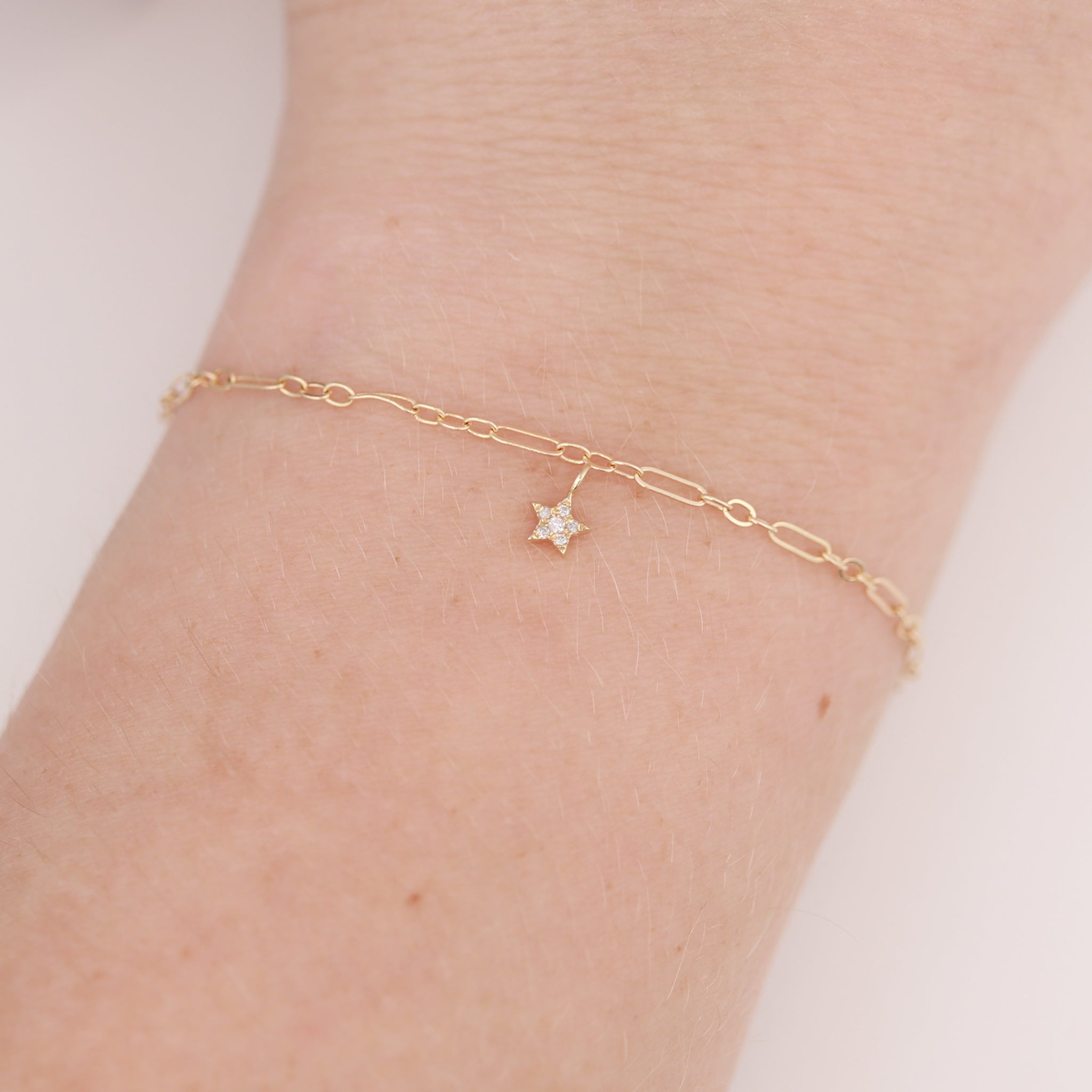 Permanent Jewelry 14K Solid Gold Diamond Star Charm