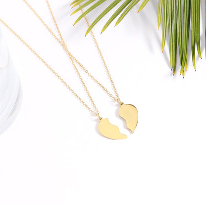 18K Gold PVD Stainless Steel Break Apart Engravable Blank Heart Necklace Set