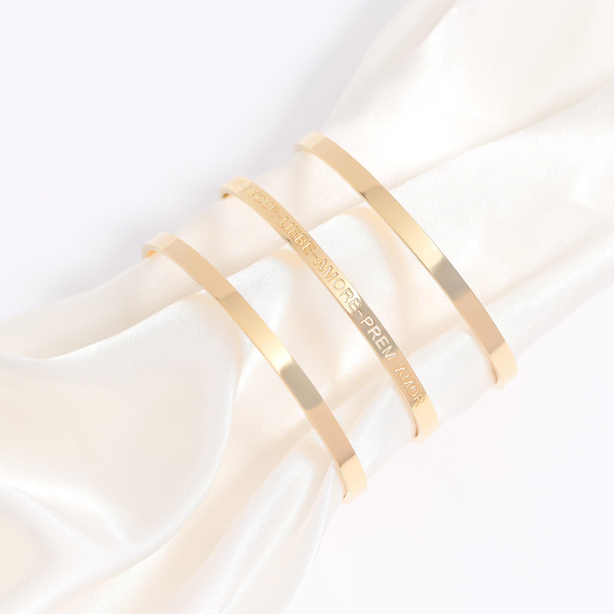 18K Gold PVD Stainless Steel Love Languages 3 Pc Bangle Set