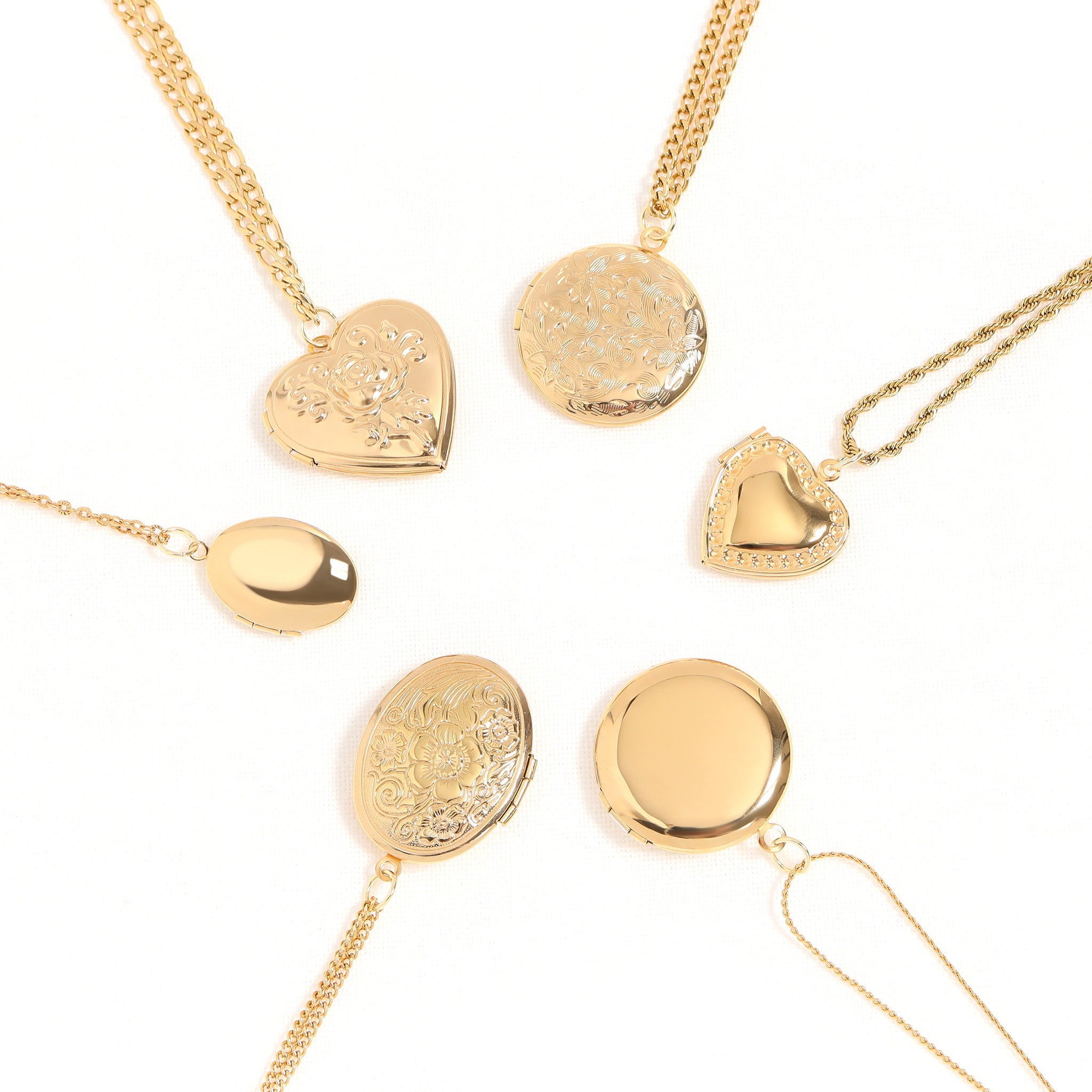18K Gold PVD Stainless Steel Round Floral textured Locket