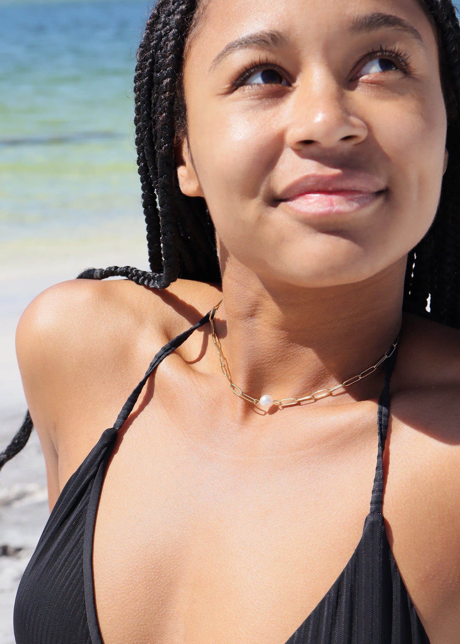 18K Gold PVD Stainless Steel Paperclip Necklace With Pearl