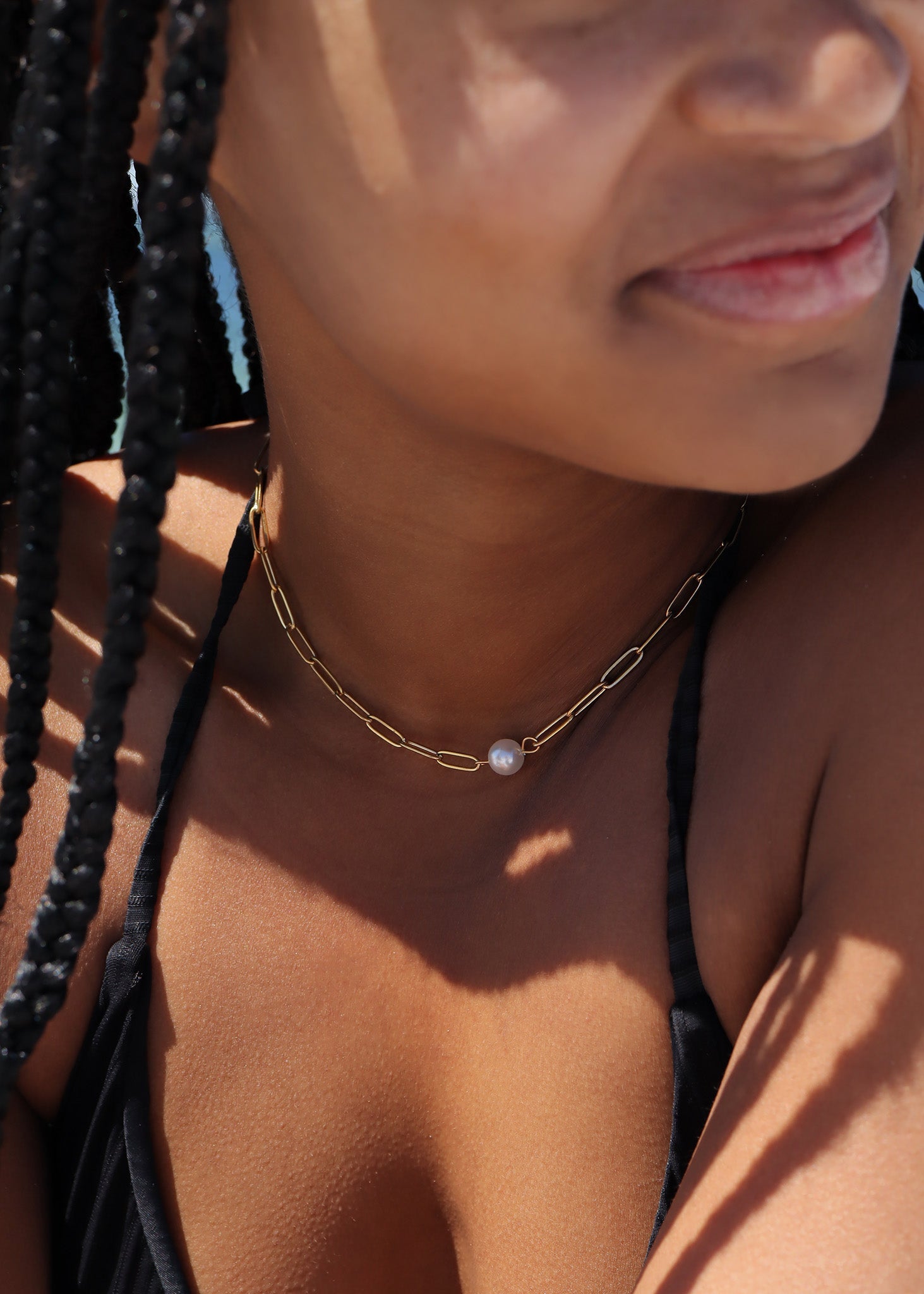18K Gold PVD Stainless Steel Paperclip Necklace With Pearl
