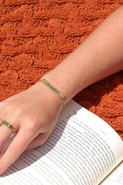 18K Gold PVD Stainless Steel Flat Adjustable Blank Bar Bracelet