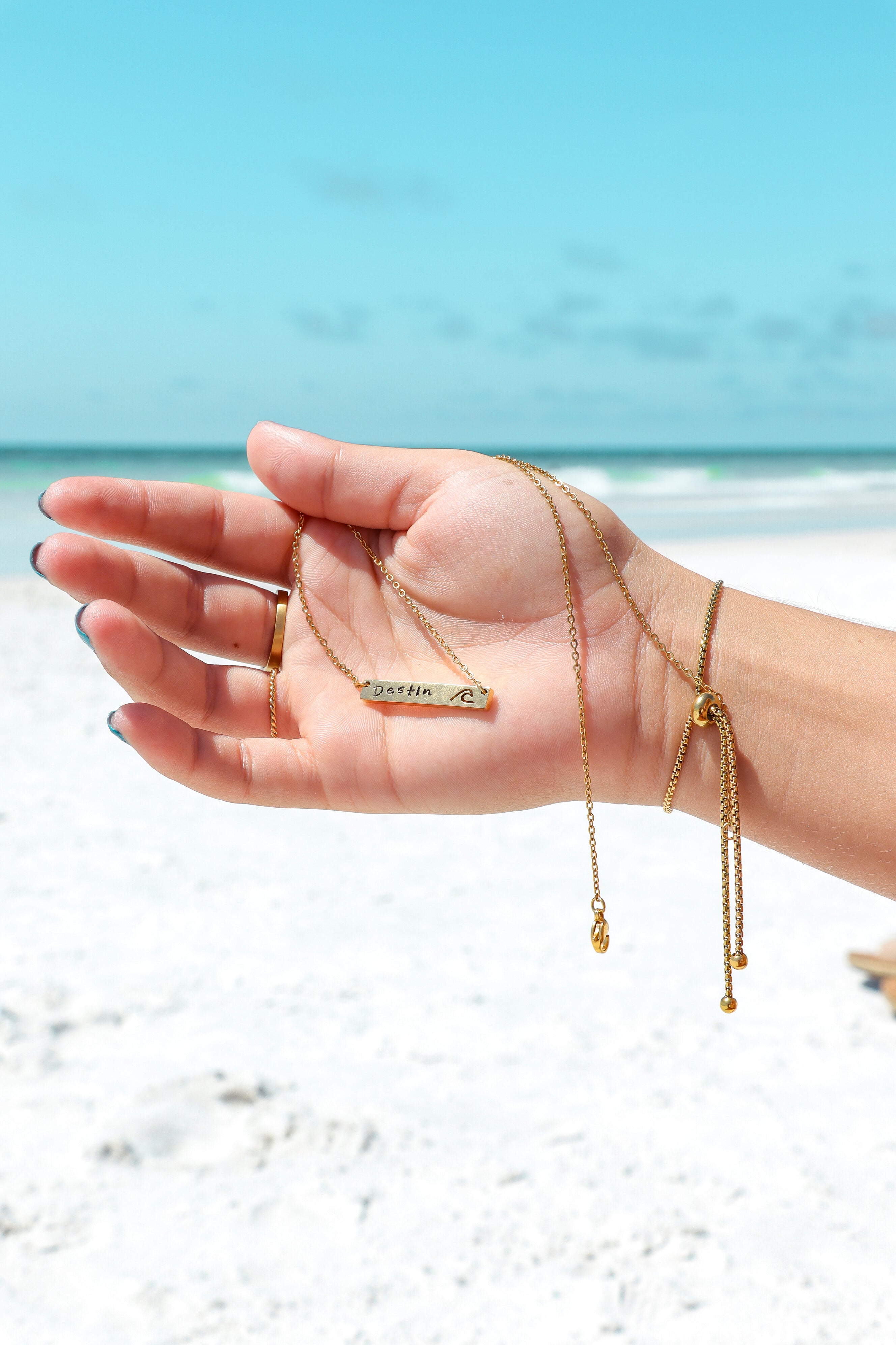 18K Gold PVD Stainless Steel Cutout Wave Blank Bar Necklace